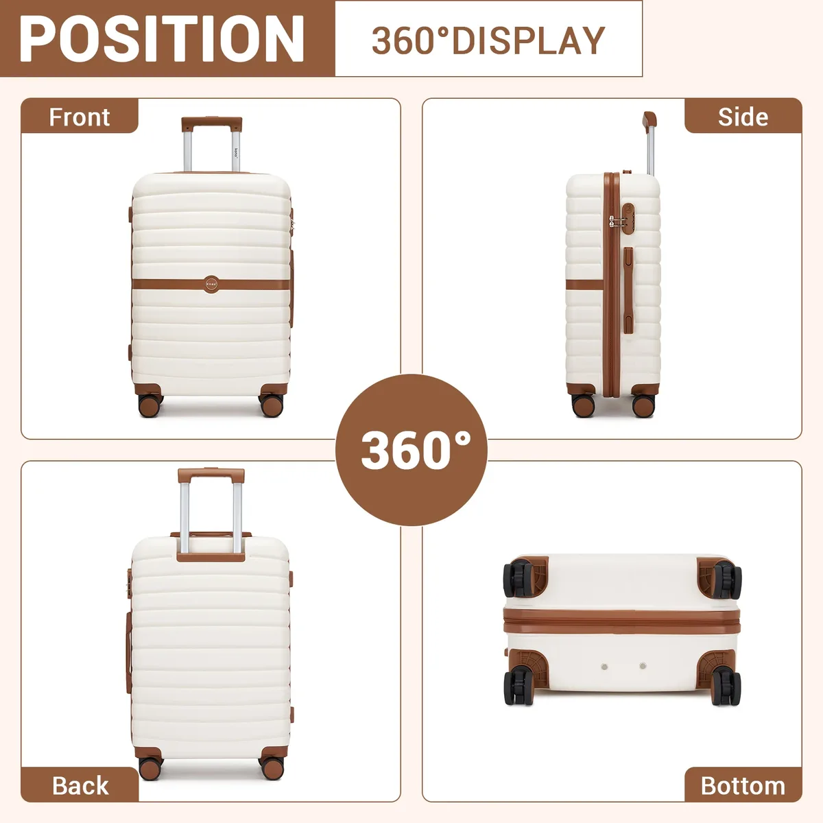 bagages rigides kono, disponibles en 20/24/28 pouces, valise légère en abs avec serrure à combinaison à 3 chiffres, silencieuse 360 °   valise de voyage à roulettes pivotantes, poignée télescopique, bagage à main