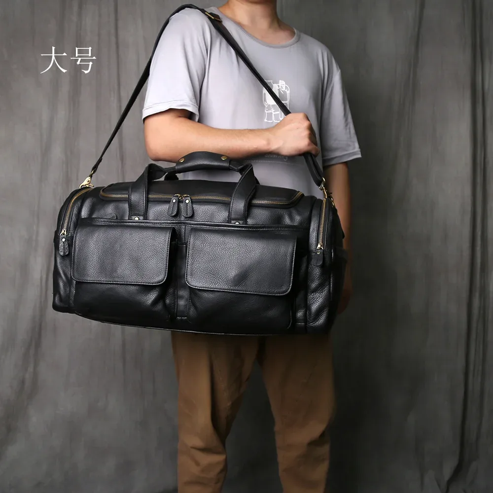 sac à main rétro en cuir pour hommes, sac de voyage, couche supérieure en peau de vache, grande capacité, sacoche asymétrique épaule, sacoche décontractée pour ordinateur portable, nzpj