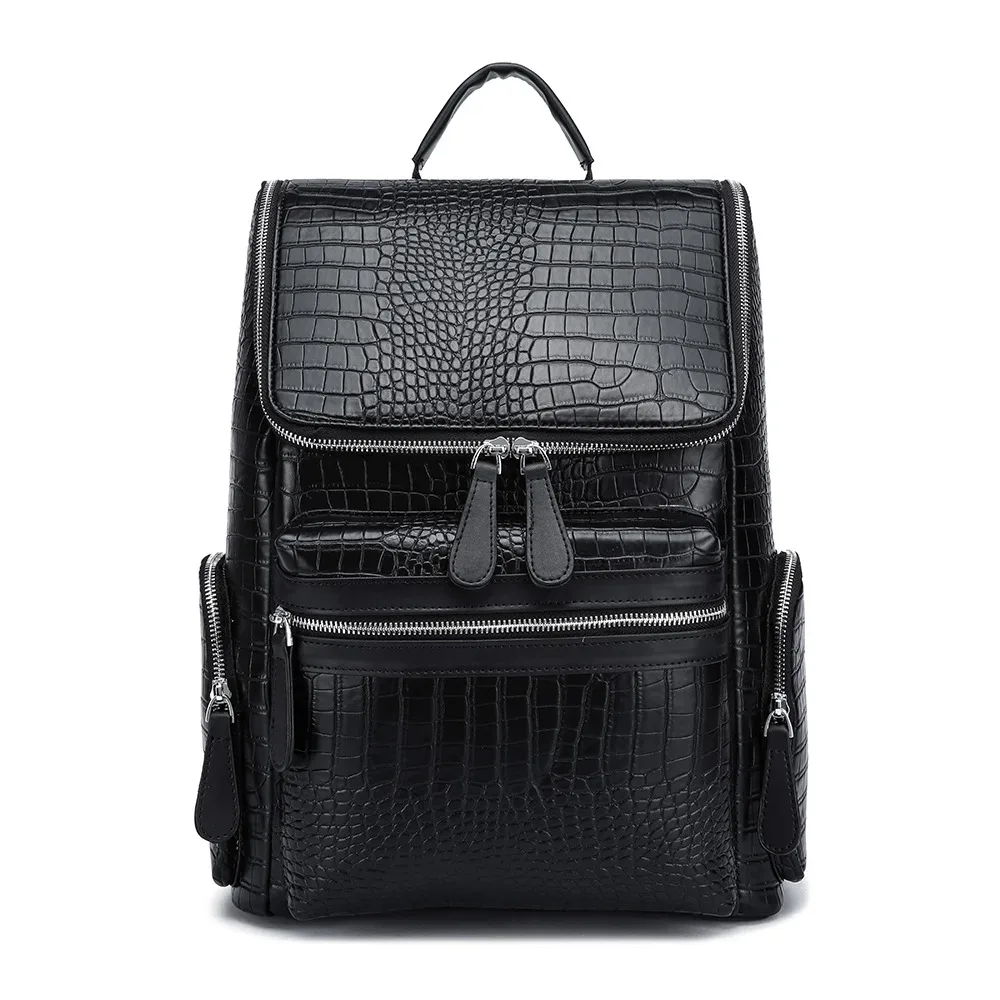 sac à dos en cuir d'alligator pour hommes, sac pour ordinateur portable d'affaires, sacs à dos de voyage de grande capacité, cartable pour étudiants