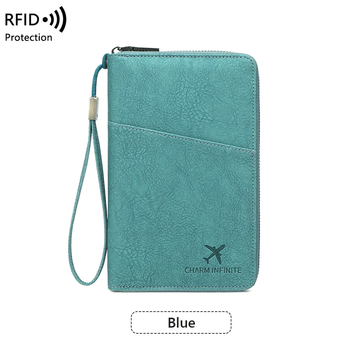 sac de passeport multifonctionnel bloquant rfid, porte-documents de voyage avec portefeuille de rangement de billets à longue fermeture éclair pour plusieurs passeports