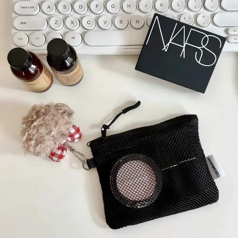 sac à cosmétiques en maille, pochette de rangement portable en maille avec fermeture éclair, sac de rangement léger pour articles divers, porte-monnaie carré polyvalent, 1 pièce