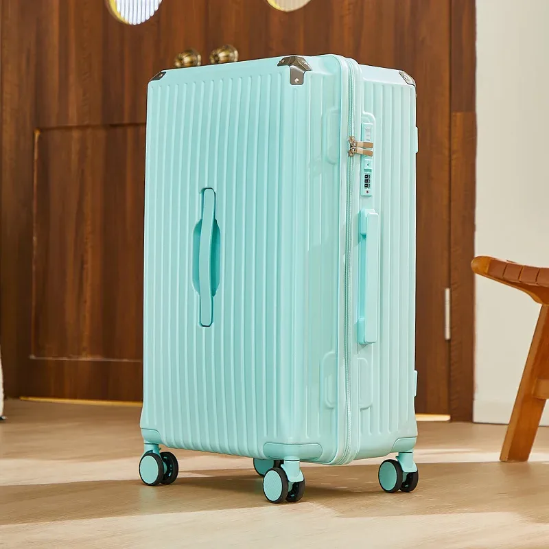 valise bagage roulante abs dur beige bleu noir marron grande capacité toupie poignée latérale porte gobelet support téléphone pratique