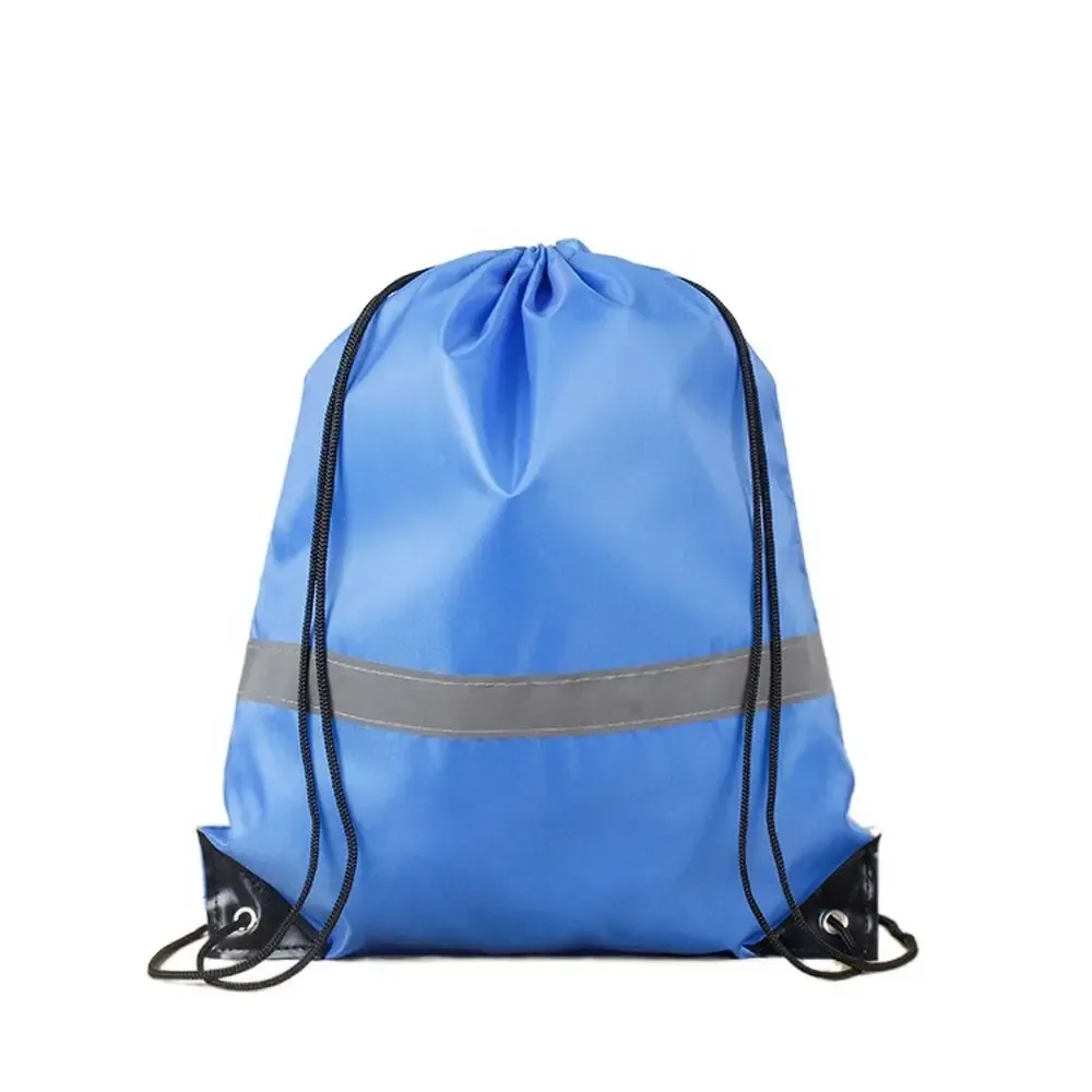sac à dos de sport à rayures réfléchissantes, cordon de serrage, polyester 210d, couleur unie, sac à bandoulière de sport en nylon, étanche et portable