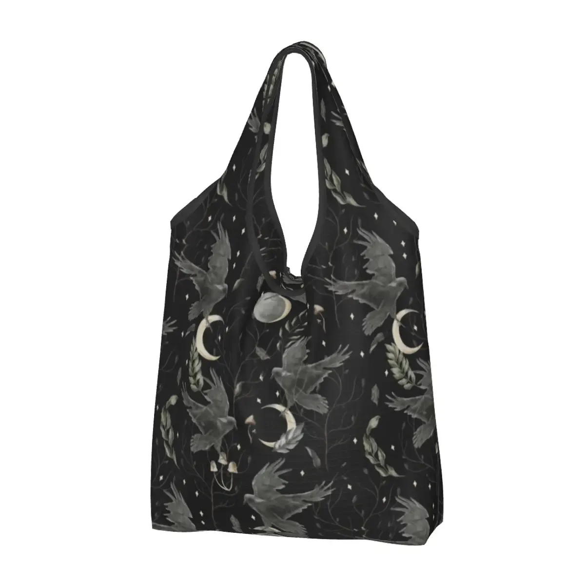 sac à provisions réutilisable personnalisé crow moon pour femme, sac fourre-tout portable, halloween, sorcière effrayant, sacs d'épicerie