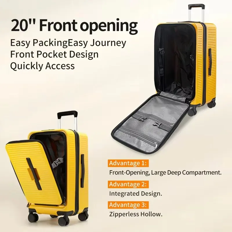 valise à roulettes extensible grande capacité 20/24/28 pouces, coque rigide en pc, ouverture frontale avec serrure tsa, sac de voyage à roulettes