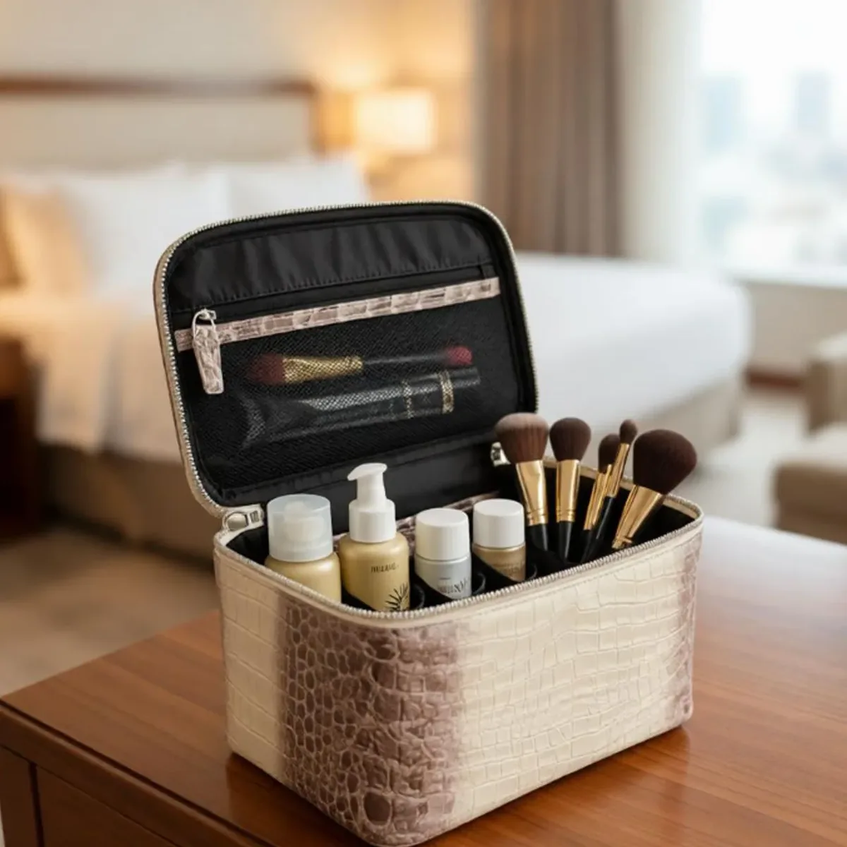 sac à cosmétiques portable pour femmes, grande capacité, organiseur de toilette de voyage, sac de rangement pour maquillage en pu imperméable, nouvelle tendance