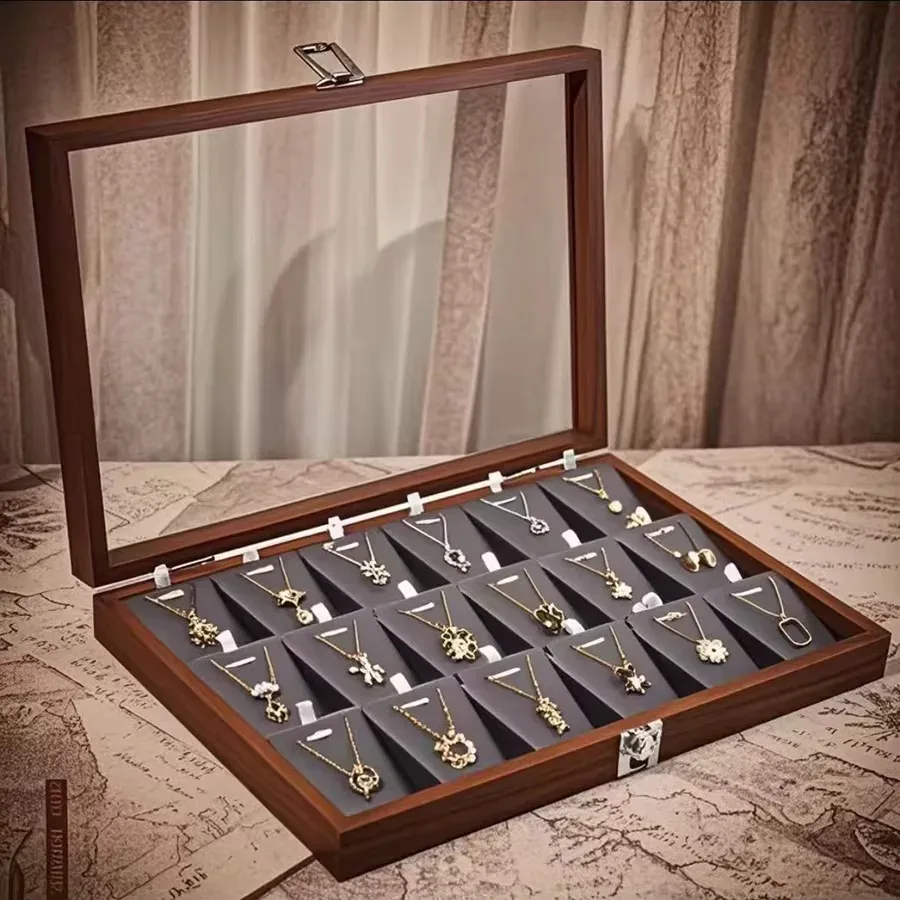 organisateur voyage bois texturé style vintage rangement bijoux motifs variés feuilles cercles géométriques polyvalent usage longue traîne