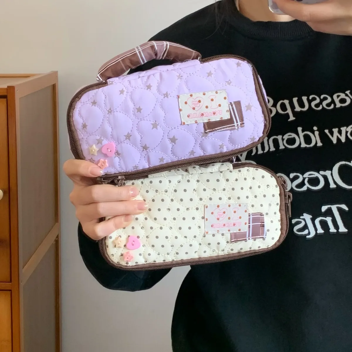 sac à crayons de style japonais mignon, tendance, grande capacité, trousse de maquillage pour les filles d'école, esthétique kawaii, organisateur de papeterie