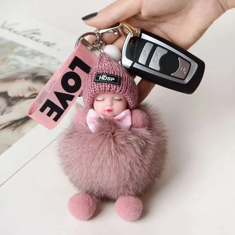 porte-clés mignon bébé endormi, pendentif en peluche moelleuse, porte-clés de voiture, breloque de sac à main tendance pour femme, décoration de sac à dos, cadeau