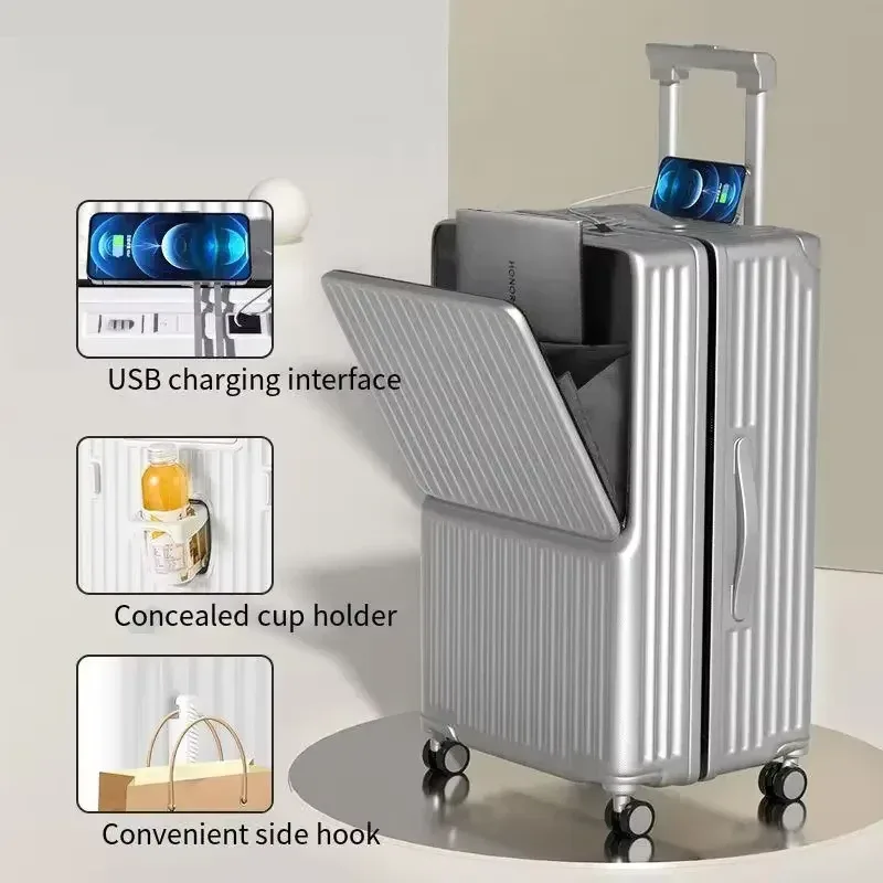 valise bagage roulante plastique dur jaune doré lignes verticales grande capacité voyage business compartiment ordi portable