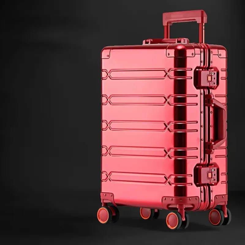 valise de voyage en alliage aluminium-magnésium pour hommes, bagage à roulettes pour affaires, bagage cabine à roulettes.