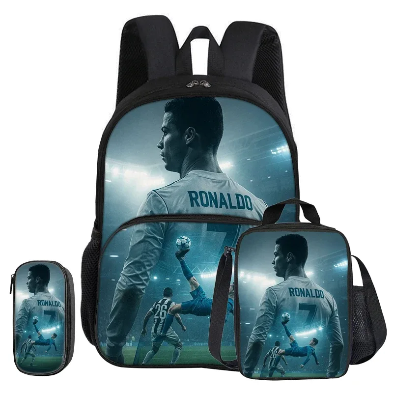 sac dos nylon noir rouge vert sport football trophées ronaldo identité visuelle unisexe voyage école université tranche intermédiaire informatique