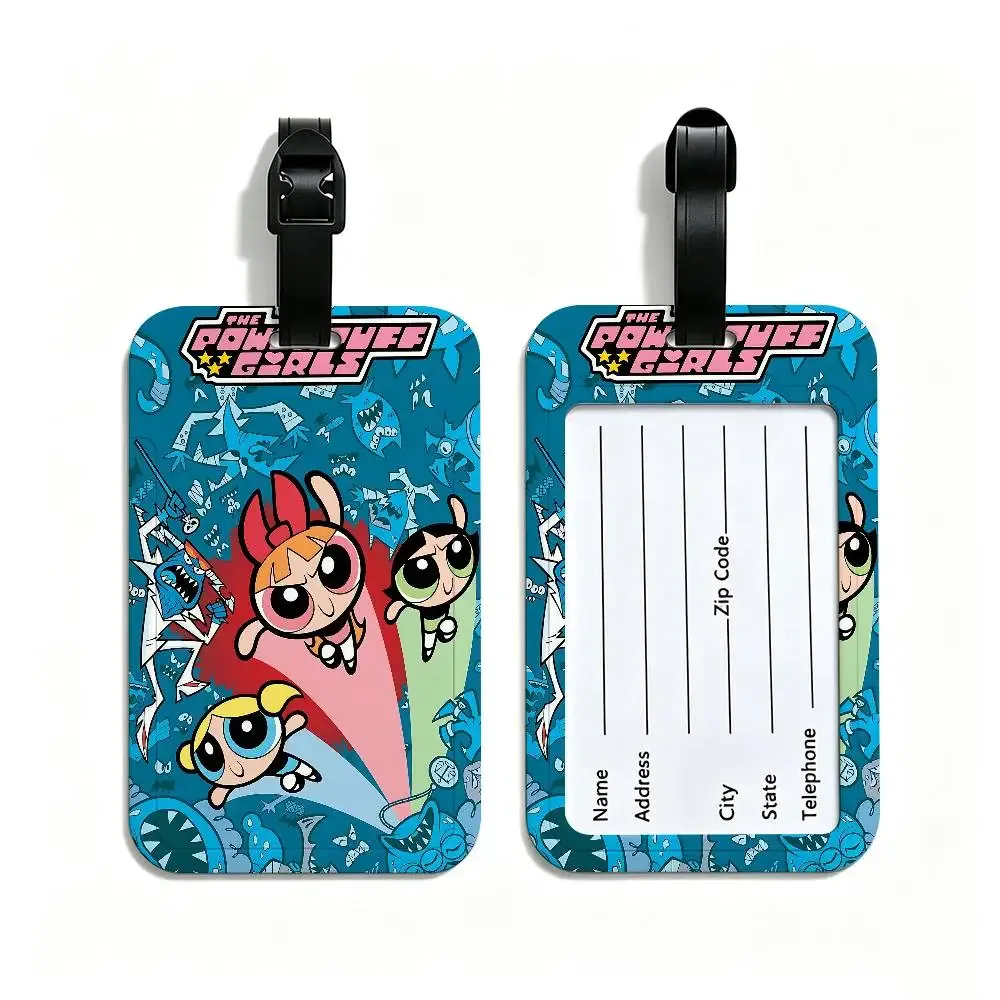 porte-carte d'informations en pvc the-powerpuffs-g-girls, étiquette de bagage anti-perte, étiquette de nom imperméable pour les voyages