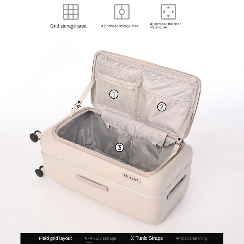 valise légère pour bagages, grande capacité, compartiment profond, ouverture latérale, cadre en aluminium, valise à roulettes de grande taille 20/24/28 pouces