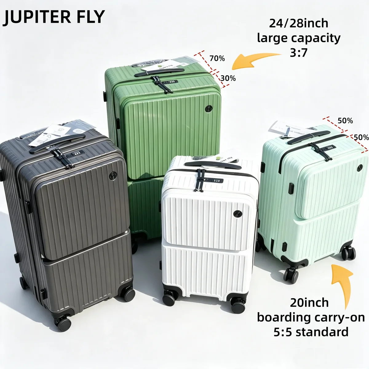 valise à ouverture frontale 20 pouces, bagage cabine, serrure tsa, matériau pc, coque rigide, valise à roulettes, valise de voyage 24/28 pouces, grande capacité