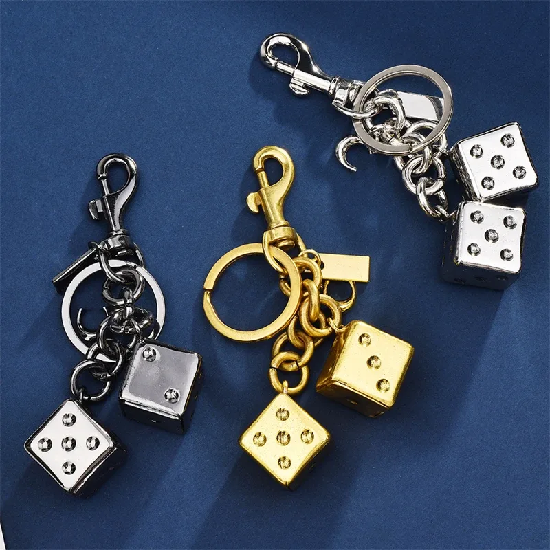 breloque de sac à dés rétro or/argent, porte-clés, pendentif cube à points de cristal étincelants, accessoire détachable pour sacs à bandoulière