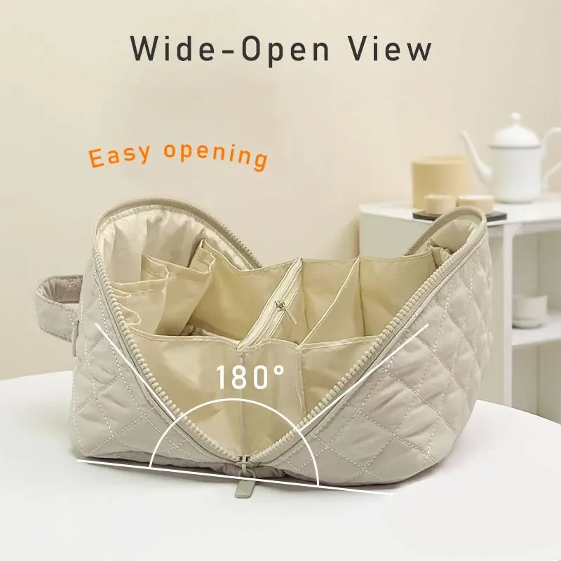 sac cosmétique matelassé de luxe pour femmes, organiseur de maquillage grande capacité, pochette de rangement pour articles de toilette de voyage avec poignée