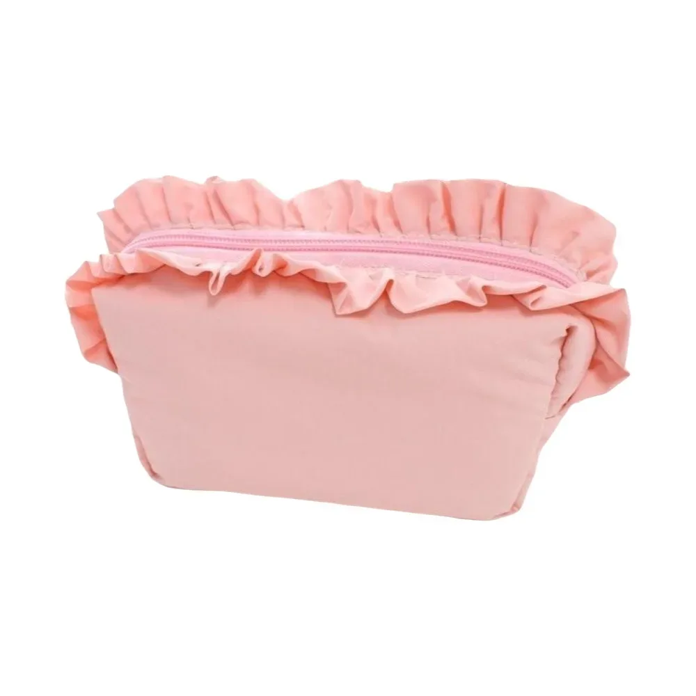 trousse de maquillage unie à volants grande capacité avec fermeture éclair, étui cosmétique en nylon, trousse à crayons, organisateur de toilette pour femme
