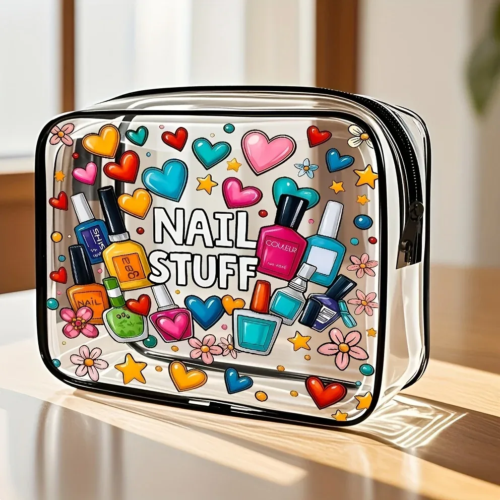 1 pièce trousse de maquillage transparente, organisateur de vernis à ongles, pochette de voyage mignonne pour cosmétiques, trousse de toilette étanche transparente pour les vacances d'été