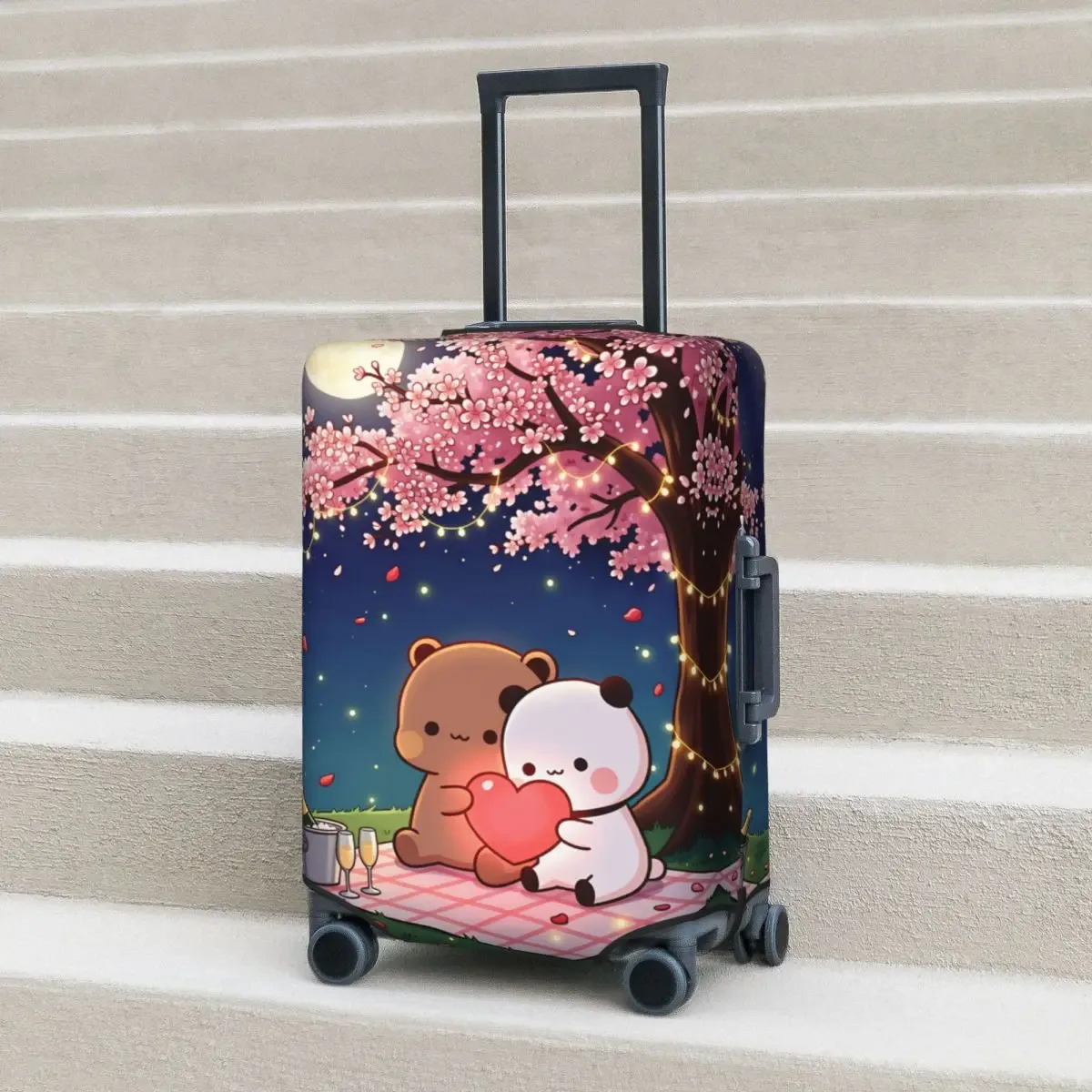 housse de valise panda bears bubu et dudu, protection professionnelle pour les voyages, étui à bagages pratique