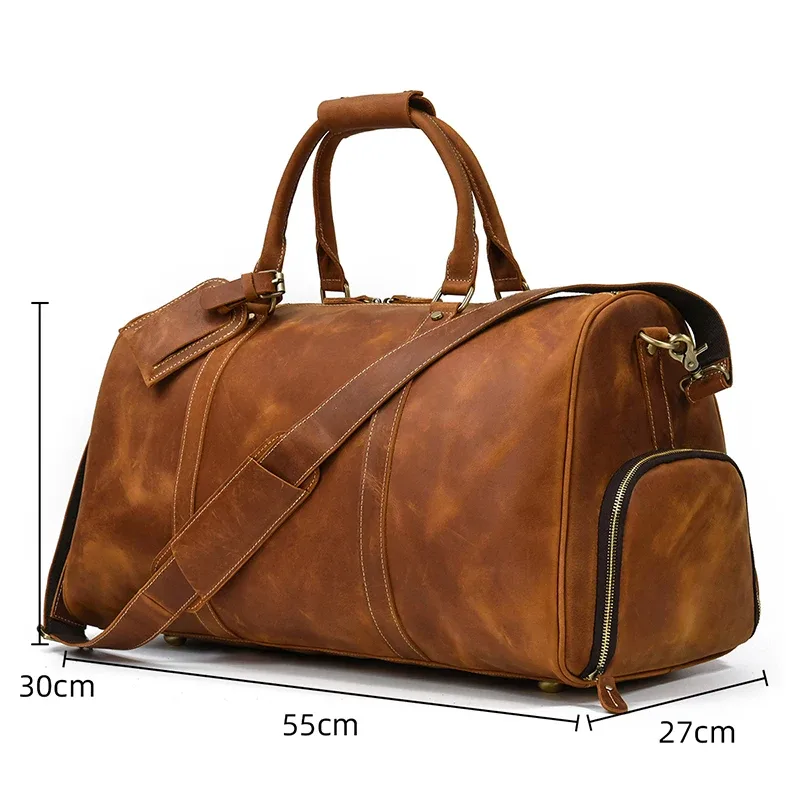 sac de voyage vintage en cuir véritable pour homme, fourre-tout de voyage, grand sac de week-end, sac de sport en peau de vache, bagage à main pour homme, grands sacs à main, 60cm