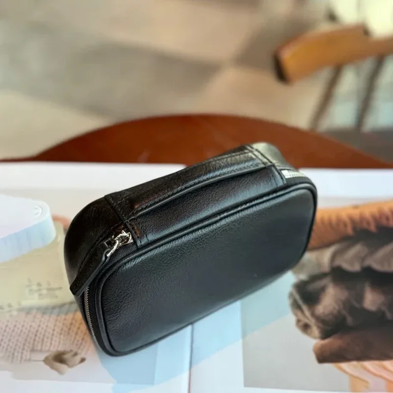 sac de lavage simple en cuir de vache tanné végétal, sac de transport portable en cuir véritable pour voyage, trousse de maquillage haut de gamme