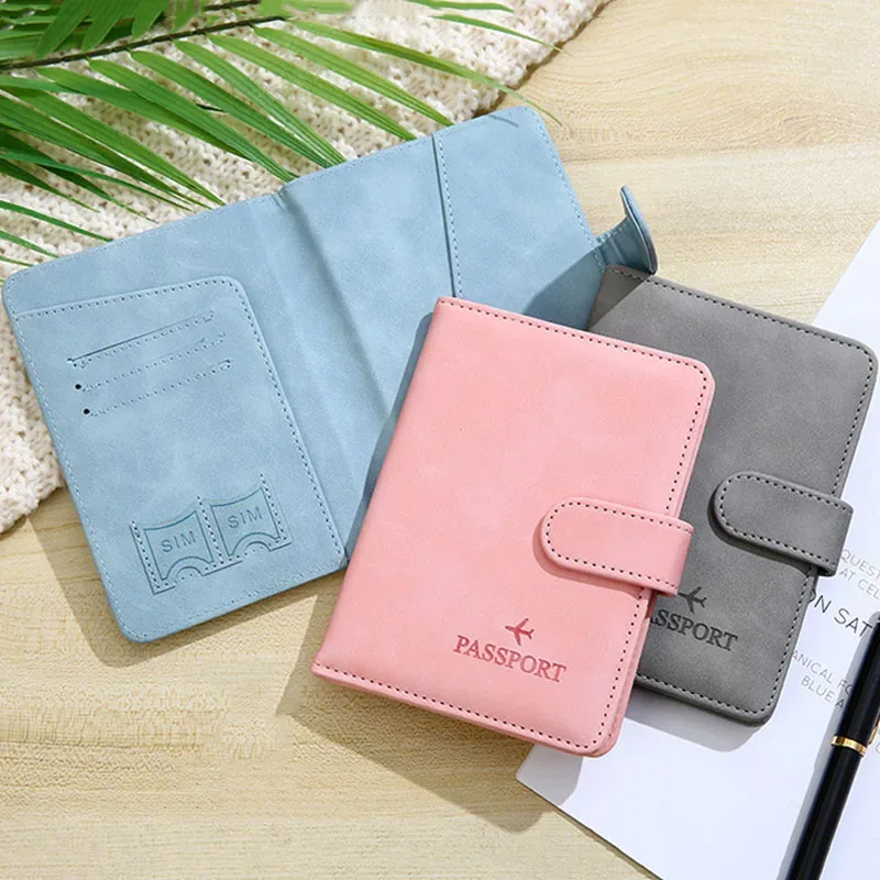 portefeuille de voyage en cuir pu souple multi-fentes avec logo avion, fermeture à pression, porte-cartes sim et porte-documents d'identité