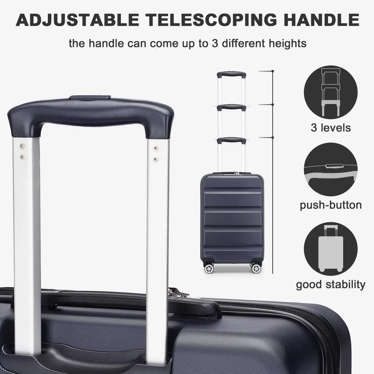 valise à main kono-étui rigide léger avec serrure tsa et 4 roues spinner, cabine (55/65/75 cm)