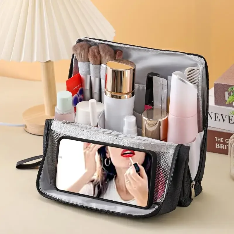 Sac à cosmétiques portable de grande capacité, rangement vertical de bureau, sac de rangement multifonctionnel pour cosmétiques, sac de rangement pour stylos et fournitures de bureau