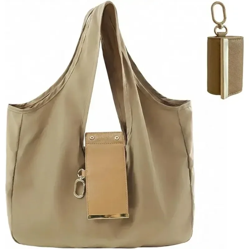sac fourre-tout avec porte-clés, sac de supermarché pliable décontracté, écologique, grand format pour femmes, pour le travail, les voyages et les trajets quotidiens