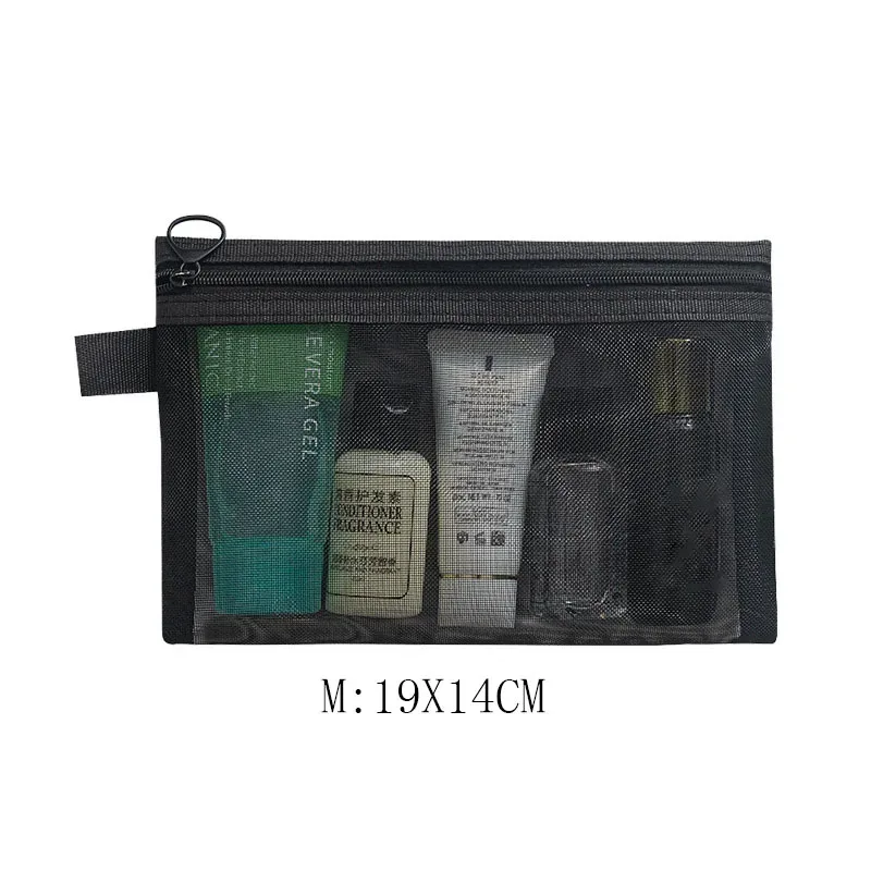 mode petit grand organisateur noir pochette de toilette et de maquillage maille transparente fermeture éclair sac cosmétique femmes organisateur nécessaire