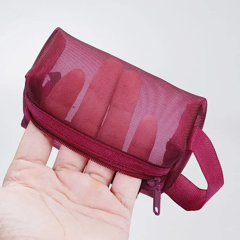 mini sacs à cosmétiques en maille de nylon transparent avec fermeture éclair, petits sacs de maquillage pour rouge à lèvres, pochette pour ligne de données, étui organisateur pour clé d'écouteurs