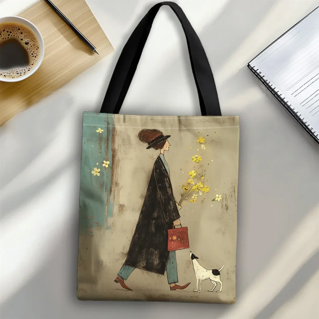 sac fourre-tout pour femmes, art abstrait de haute qualité, 1 pièce, pour le shopping, usage quotidien, cadeaux de vacances, éléments de mode, motif de chiens pour dames