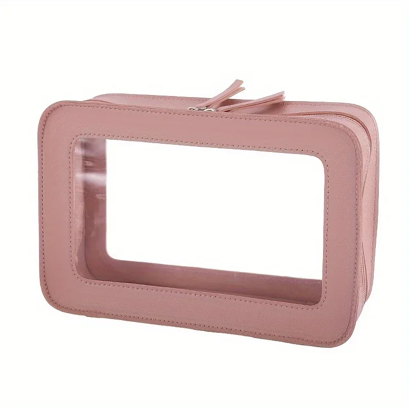 trousse de maquillage de voyage à fermeture éclair, petite trousse de toilette en cuir, sac de rangement multifonctionnel transparent et étanche, accessoires de voyage