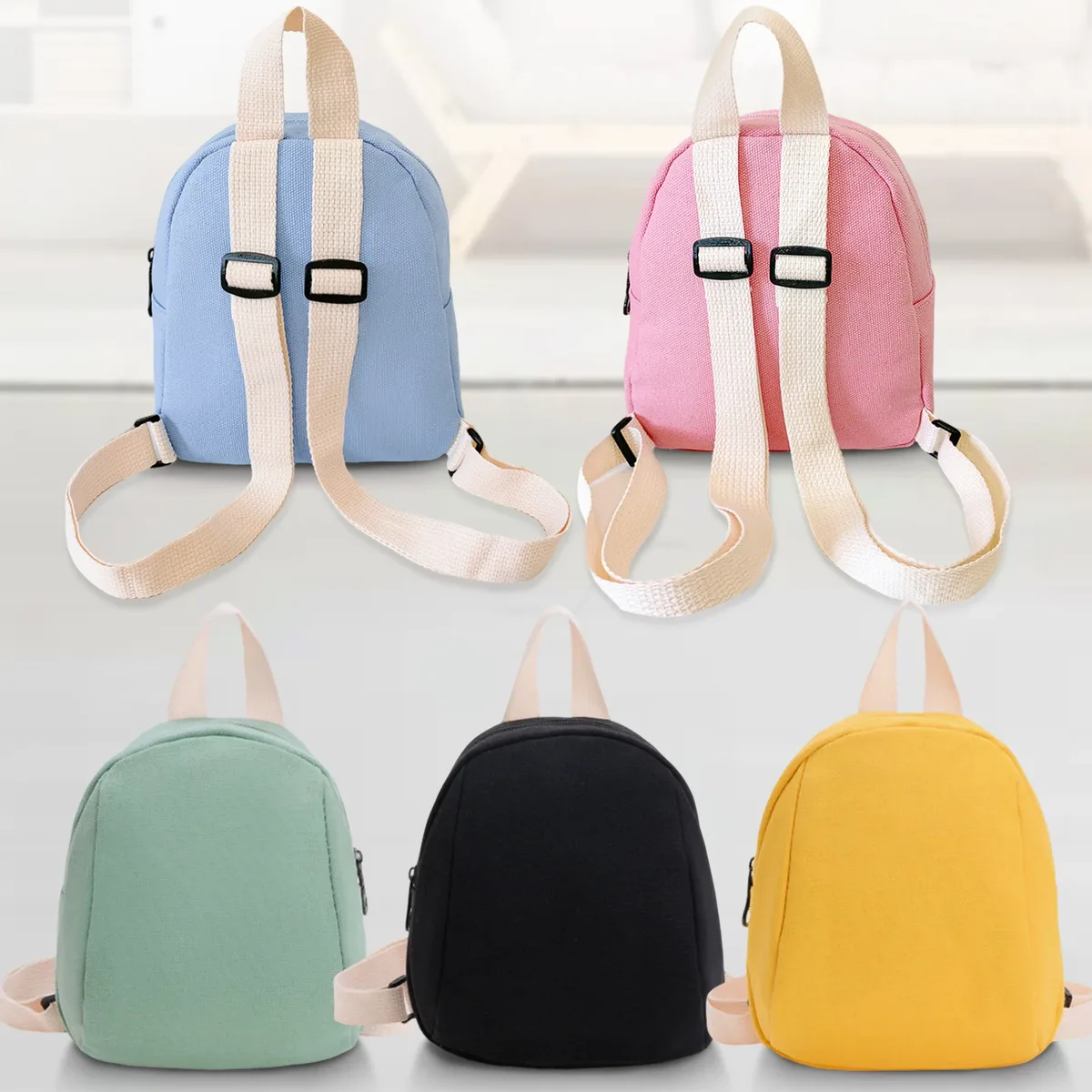 mini sac à dos de dessin animé en toile de couleur unie, petit sac léger