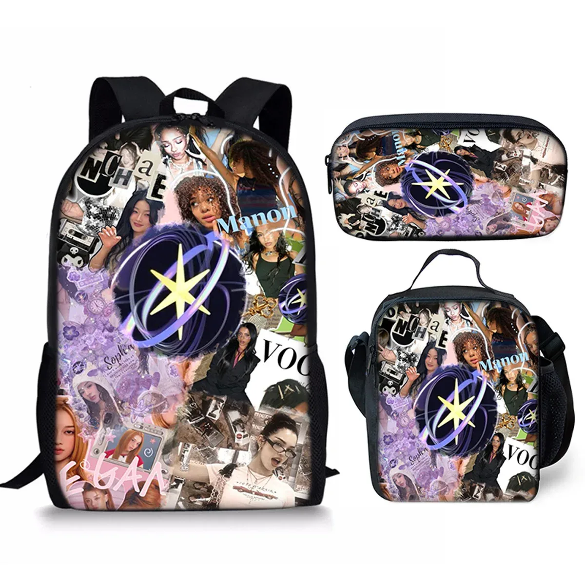 sac à dos d'école kpop katseye 3d imprimé, 3 pièces/ensemble, avec sac à déjeuner et trousse à crayons – nouveauté amusante et populaire de luxe