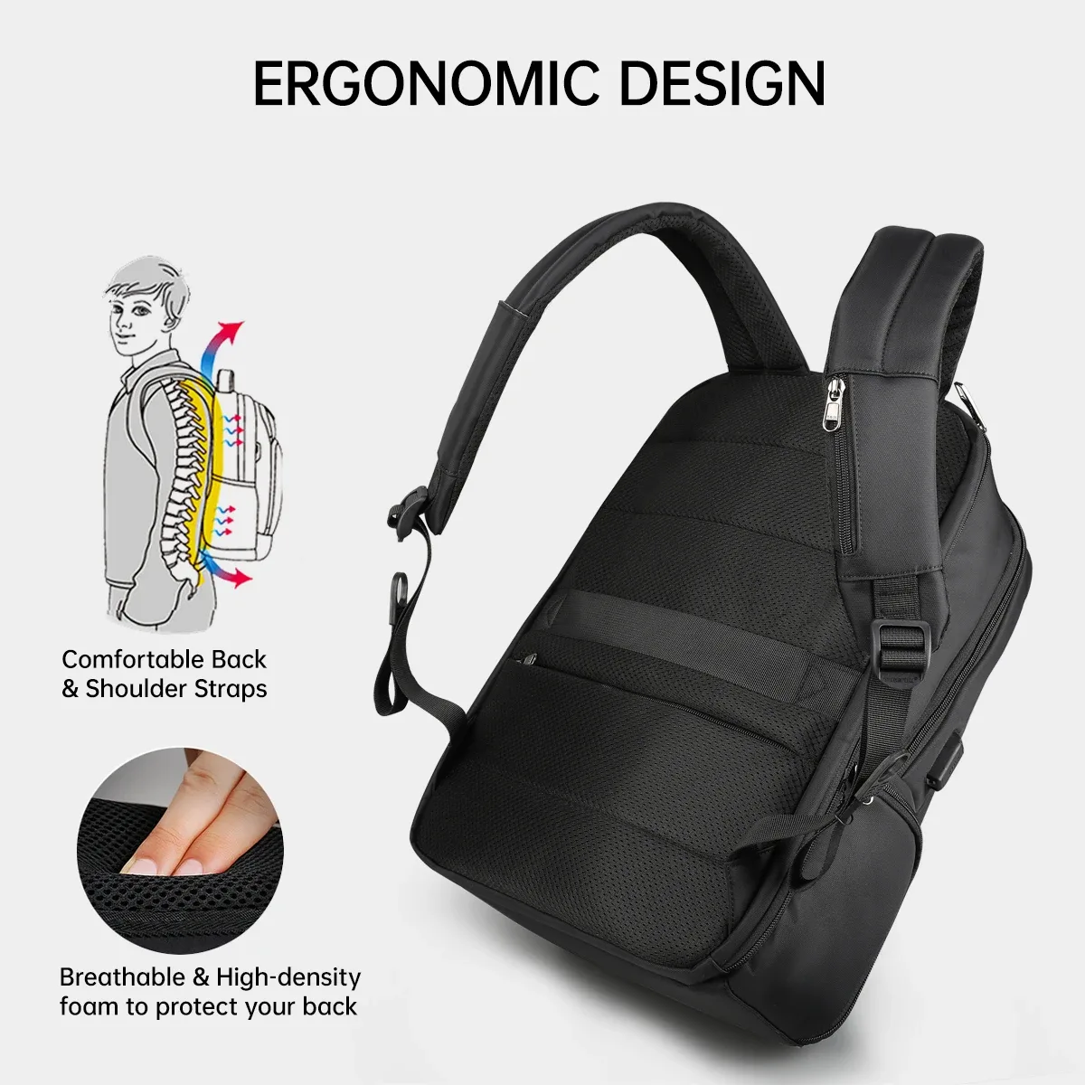 tigernu – sac à dos en nylon antivol pour hommes, 22l, pour ordinateur portable de 15.6 pouces, sac de voyage avec chargeur usb, mochila, cartable pour hommes