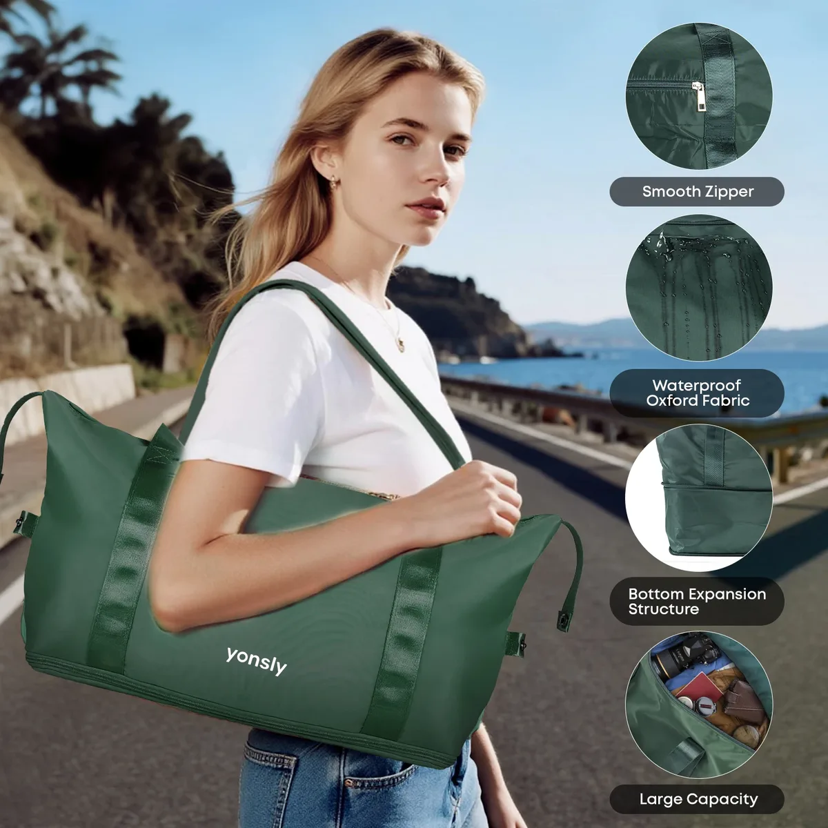 ensemble de 3 valises yonsly comprenant une valise de voyage extensible en nylon de 20 pouces, une trousse de toilette, une valise avec serrure à combinaison et 4 roulettes pivotantes à 360 degrés. °   roues, un spinner, un compartiment en maille et une poignée en caoutchouc souple pour les vacances