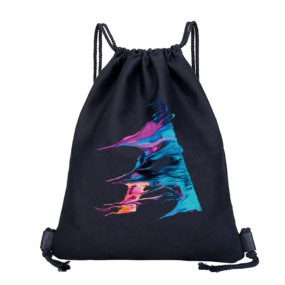 sac dos lin noir motif multicolore compact pliable cordon serrage poignées souple grande capacité sports plein air harajuku polyvalent