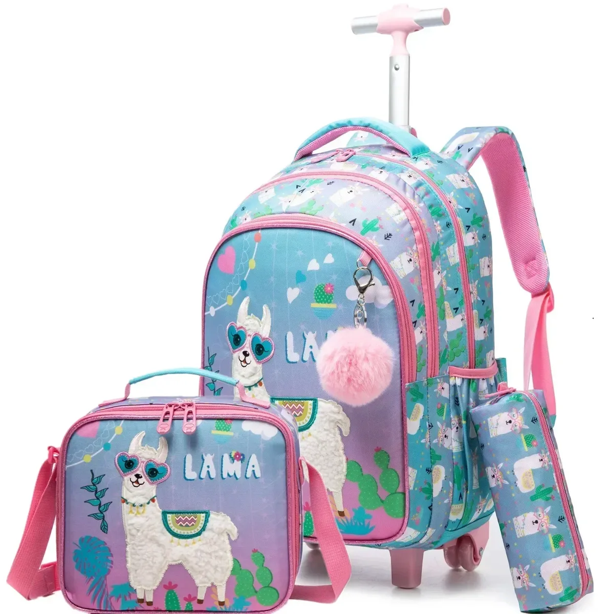sac dos polyester toile dessin animé bleu pastel coeurs dorés love scolaire transport voyage filles