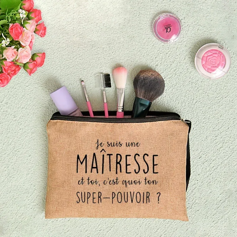 pochette zippée, cadeau pour professeur, merci maîtresse, sac de rangement pour professeur, trousse de maquillage pour femme, trousse à cosmétiques, pochette pour professeur, sac à cosmétiques