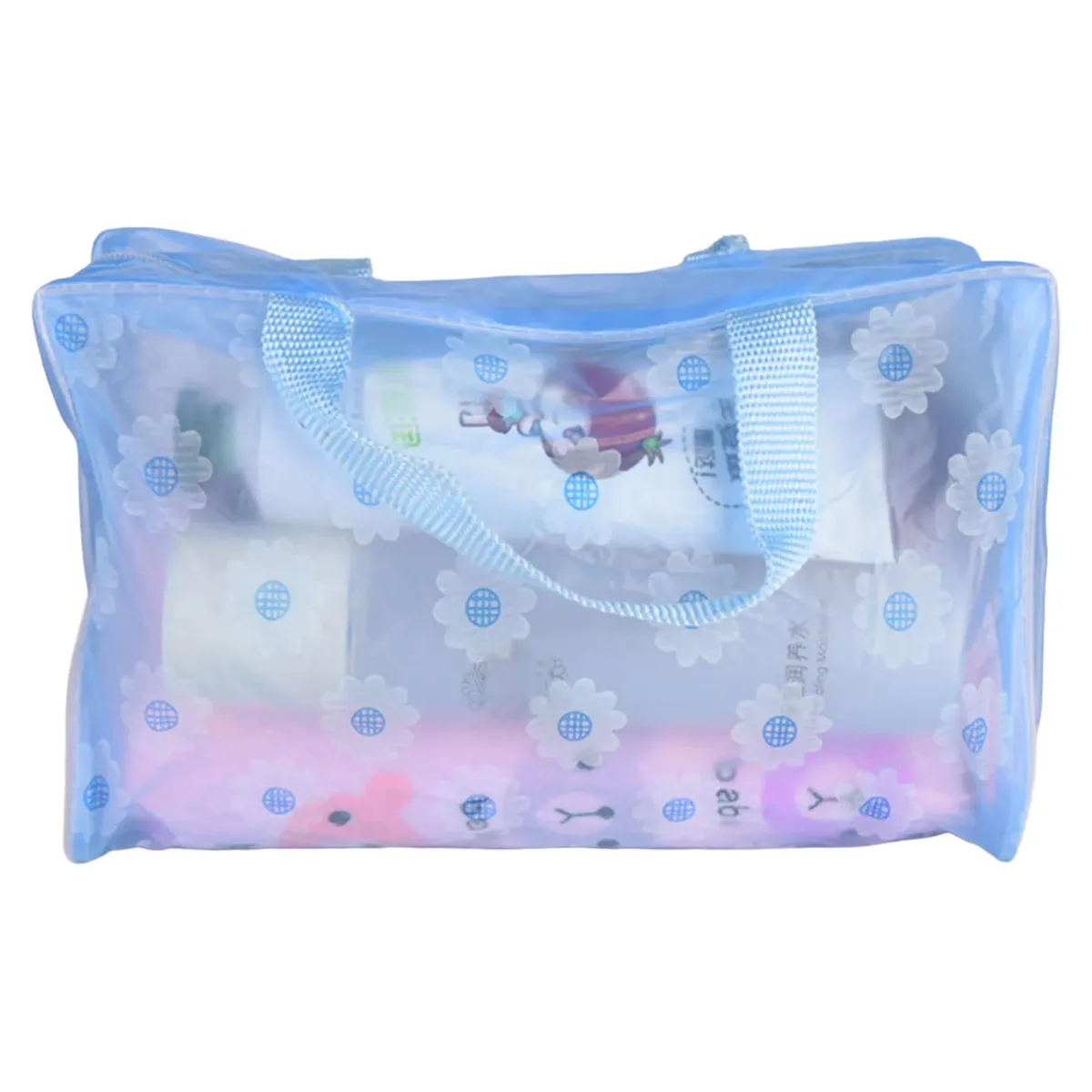 sac à cosmétiques transparent à fleurs imperméable, organisateur de toilette de voyage, pochette de rangement de maquillage en pvc avec poignée pour femmes 20x9x16cm