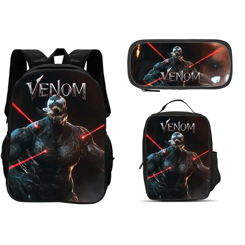 ensemble de 3 pièces du film venom : sac à dos + sac à lunch + trousse à crayons, papeterie de voyage à la mode, cadeau pour enfants, école, polyvalent