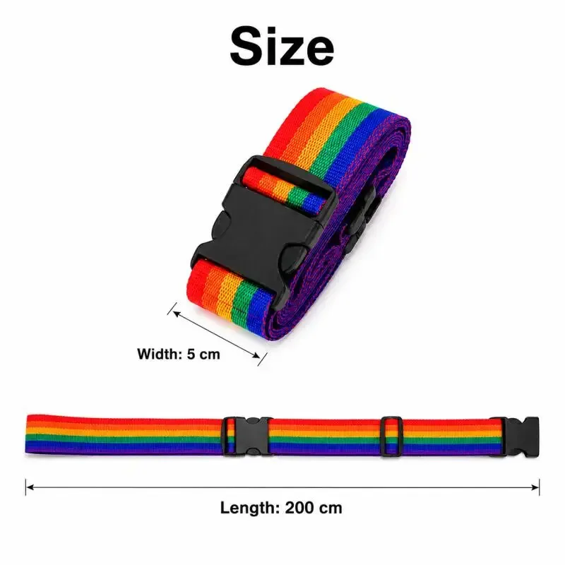 sangle bagage polyester boucle noire pratique arc ciel longue large usage voyage sécurisation valise transport identification bande transverse fixation