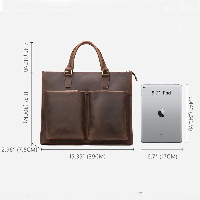 sac à main rétro en cuir pour homme, sacoche de bureau pour ordinateur portable de 14 pouces