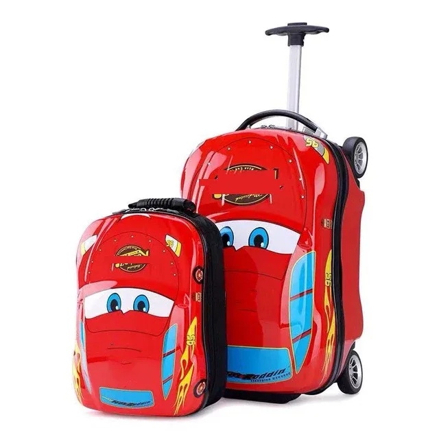 valise rouge animaux voiture caractérisée abs rigidité enfant jeu voyage roulettes fixes compacte légère