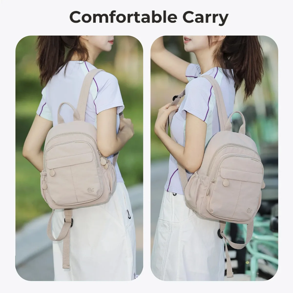 petit sac à dos décontracté pour femmes, sac à dos en nylon multi-poches, mini sac à dos portable, sac de voyage quotidien pour le shopping en plein air