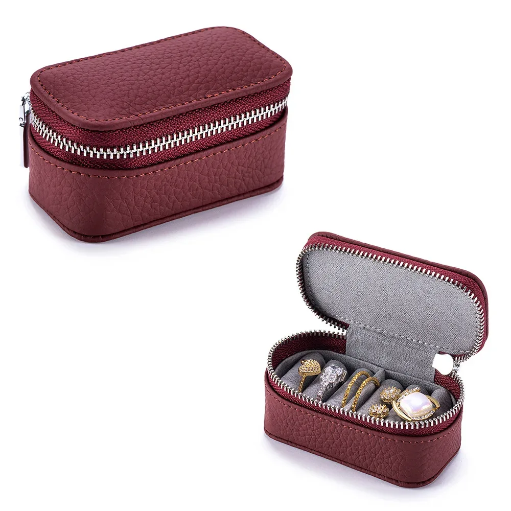 organisateur voyage cuir vachette noir gris beige marron fermeture éclair intérieur velours bijoux mini pochette cosmétique femmes soirée