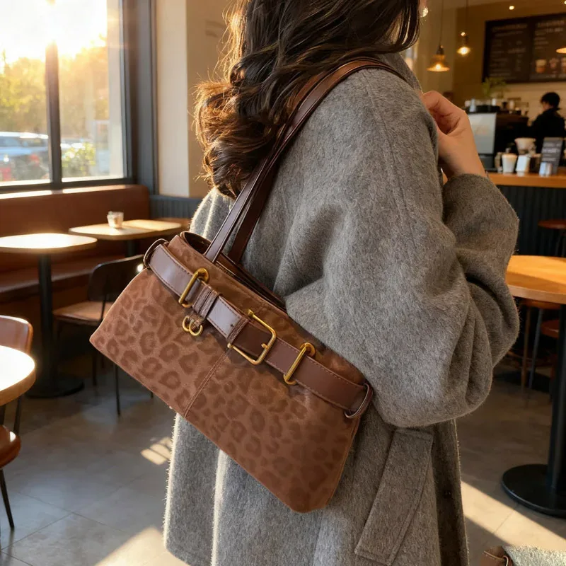 sac fourre-tout imprimé léopard pour femmes, grand sac à main rectangulaire en cuir pu, sac à bandoulière vintage de grande capacité, sac de travail décontracté pour les déplacements