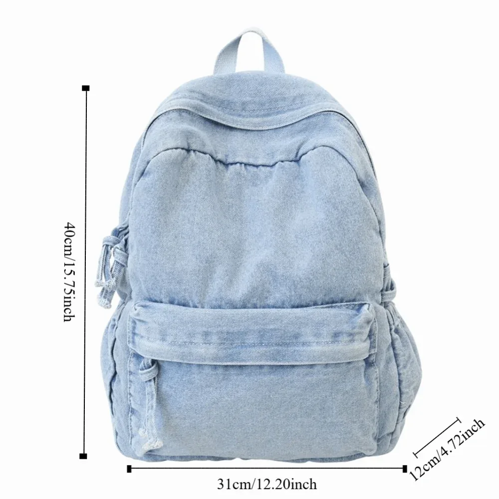 sac à dos en jean portable y2k, style streetwear, grande capacité, sac à main vintage, sac de shopping de style japonais, sac bandoulière uni pour fille